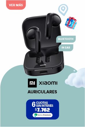 BLUETOOTHIN EARxiaomiAURICULARES6 CUOTAS SIN INTERÉS $7,762Banco Provincia